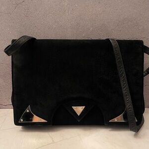 Vintage Charles Jourdan Black Suede Crossbody Clutch Bag Leather Interior